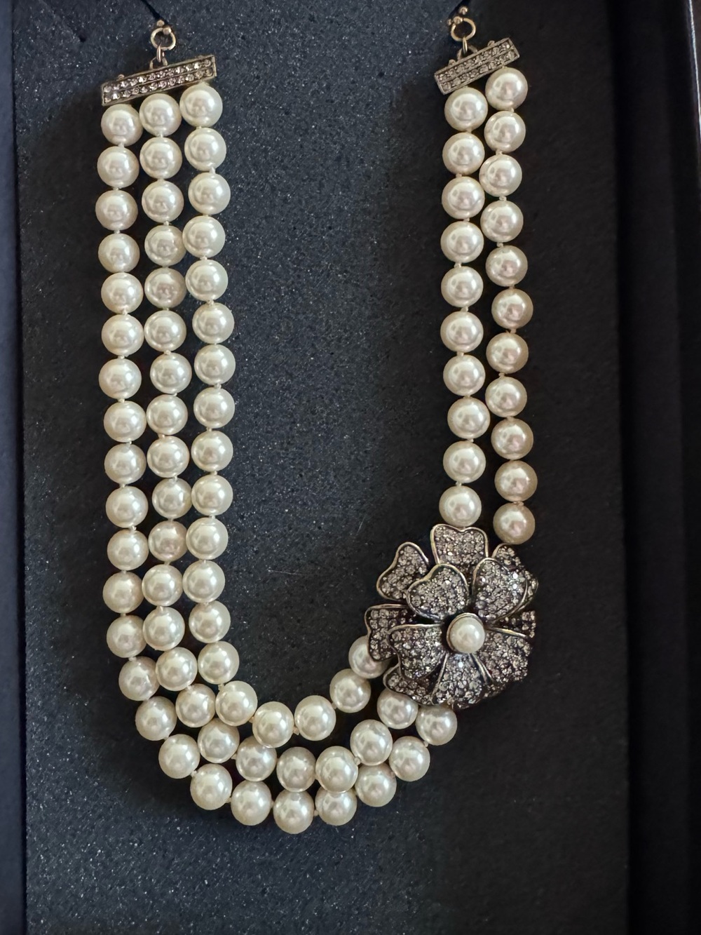 Heidi Daus Pearl & Crystal Floral Brooch Necklace w/ Pearl/Crystal Clip Earrings